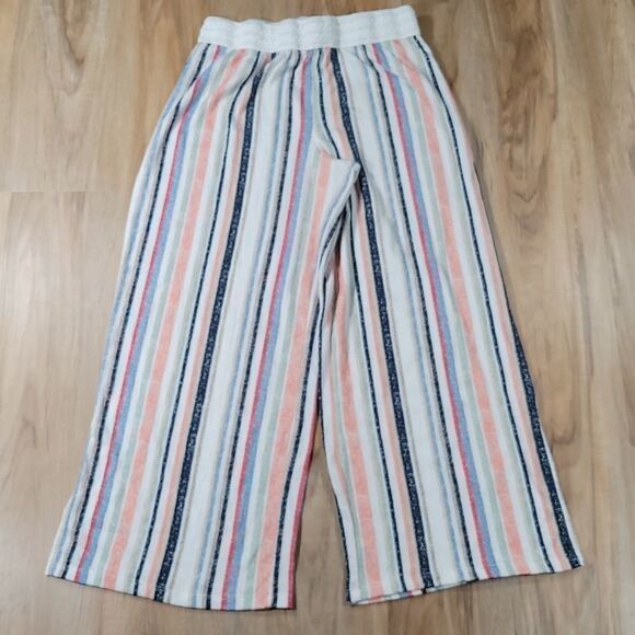 💜Cato C'est 1946 White & Multicolored Stripes Wide Leg Pants Petite Medium - Picture 3 of 9